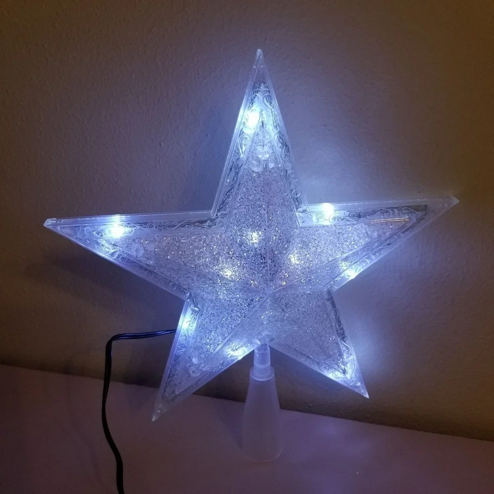 LED‎ Flickering Star Tree Topper Electric Christmas Holiday Home Decor WORKS